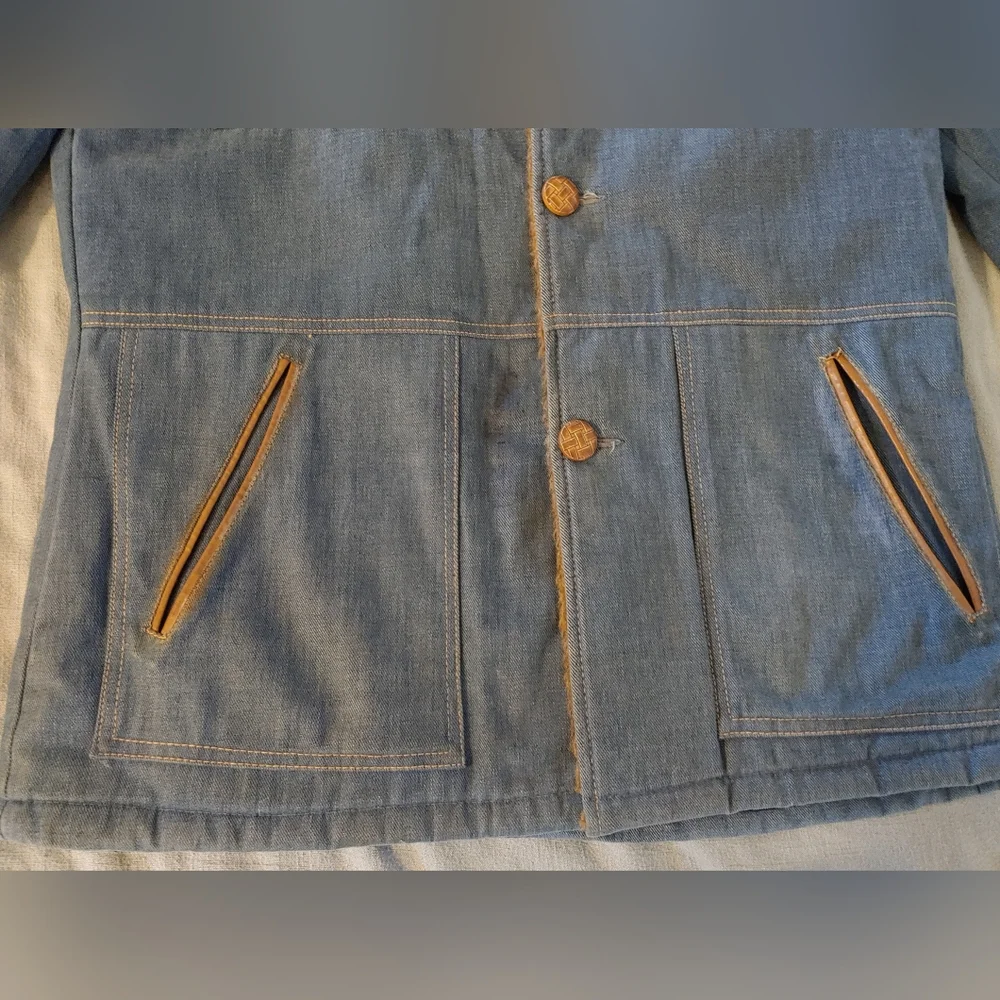 70's Vintage Denim Barn Coat by Shipton Sportswear Faux Fur Lined
